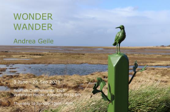 WONDER WANDER sculpture exhibition by Andrea Geile in the grounds of the Scottish Ornithologists' Club in Aberlady, Scotland.