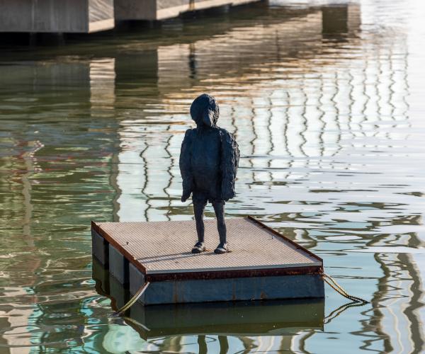 Laura Ford's Bird Boy (without a tail) at the Royal Docks
