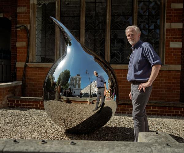 Richard Hudson MRSS - next to his sculpture Tear on the Sculpture Terrace at Dora House
