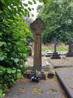 Emmeline Pankhurst’s gravestone, red sandstone. Brompton cemetery, London