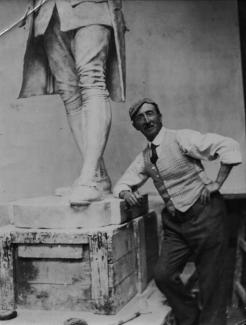 Alfred Drury with his Reynolds Statue in 1928 (c) Jolyon Drury
