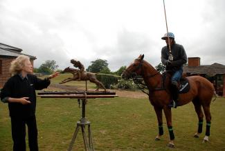 Lorne McKean with sculpture and polo player on horseback