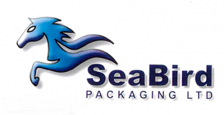SeaBird Packaging logo with the words and a graphic of a blue horse