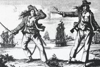 A contemporary engraving of Anne Bonny and Mary Read