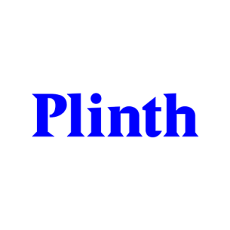 Plinth logo in blue font against white background
