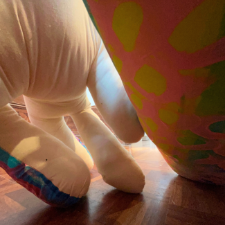 A fabric sculpture viewed from below