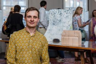 Gabriele Risso MRSS with his sculpture Still Life at Burgh House Gabriele Risso MRSS with his sculpture Still Life