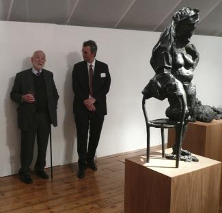 The late Anthony Caro FRBS (left) and  Johannes Von Stumm PPRSS (centre)at Dora House in 2012 