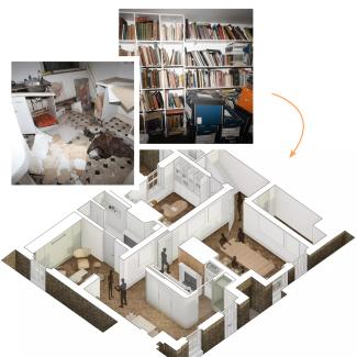 Photos of derelict basement next to architect's proposal