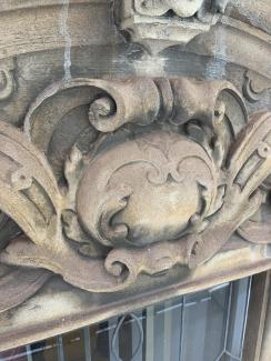 A detail of Dora House stonework 