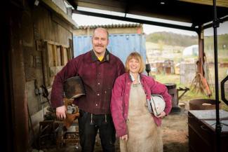 Stephen Coles and Necole Schmitz at the Coles Castings Foundry