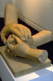Glynn Williams FRSS Three Hands (King and Queen) II_ Ancaster Stone 1982 - Private Collection