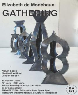 I would like to invite you to my Solo Exhibition “Gathering”   At the   Atrium Space 32a Hertford Road London N1 5SH   Exhibition opens on 7th June and continues to  29th June - Open Friday to Sunday 1pm - 5pm or by appointment. 