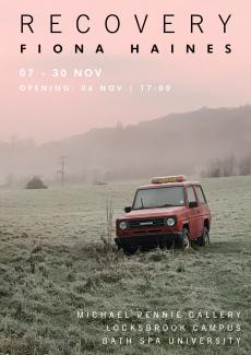Recovery car, sits in a frosty field, solo exhibition, Fiona Haines, Bath Spa University, 6 November 2025 - 30 November 2025