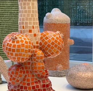 Mosaic sculptures in the window