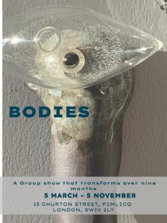 Ceramic and glass sculpture in wall installation in Bodies exhibition