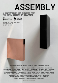Copper square and graphite rectangular block mounted on a wall