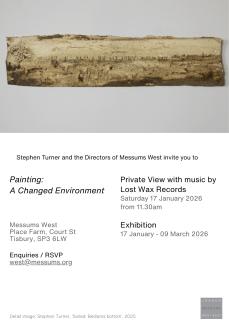 exhibition invitation with a muddy landscape of a salt marsh across the top