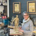 Sculptor  Billie Bond in her studio