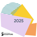 2025 against colour blocks and next to the logo of the Royal Society of Sculptors