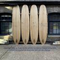 4 vertical wooden longboard surfboards with a new map of world’s remaining coral reefs