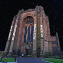 Liverpool Cathedral with a example of what the light projection will look like. Text reads: "I cannot make you understand what is happening inside me" 