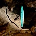 Following the Journey - is suspended from the cave ceiling at Clearwell Caves until 31st August