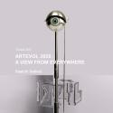 Jim Bond's silver eye sculpture blink with art evol logo, saatchi