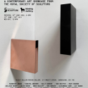 Copper square and graphite rectangular block mounted on a wall