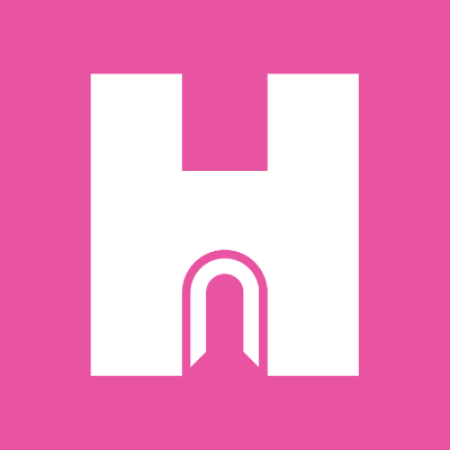White H on pink background