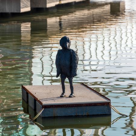 Laura Ford's Bird Boy (without a tail) at the Royal Docks